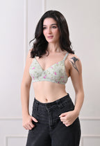 Floral Print Bra - Green